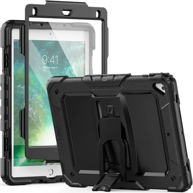 Main image of Shockproof for iPad 6th/5th Generation Case, iPad Air 2 / Pro 9.7 inch Case with Screen Protector/Built- in Stand, [3-Layer] iPad Case 9.7 inch 2018/2017/2016/2014 Protective Cover, Black