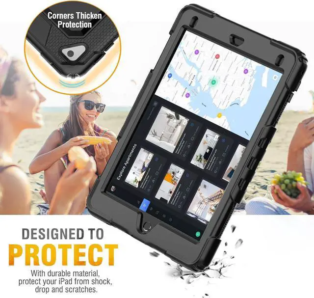 Alt view image 3 of 7 - Shockproof for iPad 6th/5th Generation Case, iPad Air 2 / Pro 9.7 inch Case with Screen Protector/Built- in Stand, [3-Layer] iPad Case 9.7 inch 2018/2017/2016/2014 Protective Cover, Black