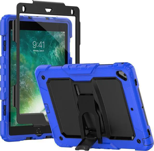 Main image of Shockproof for iPad 6th/5th Generation Case, iPad Air 2 / Pro 9.7 inch Case with Screen Protector/Built- in Stand, [3-Layer] iPad Case 9.7 inch 2018/2017/2016/2014 Protective Cover, Blue