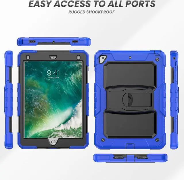 Alt view image 5 of 7 - Shockproof for iPad 6th/5th Generation Case, iPad Air 2 / Pro 9.7 inch Case with Screen Protector/Built- in Stand, [3-Layer] iPad Case 9.7 inch 2018/2017/2016/2014 Protective Cover, Blue