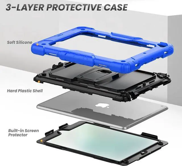 Alt view image 6 of 7 - Shockproof for iPad 6th/5th Generation Case, iPad Air 2 / Pro 9.7 inch Case with Screen Protector/Built- in Stand, [3-Layer] iPad Case 9.7 inch 2018/2017/2016/2014 Protective Cover, Blue