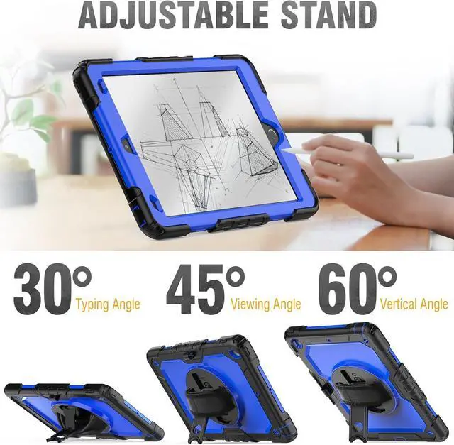 Alt view image 4 of 7 - Shockproof Case for iPad 9th 8th 7th Generation, with Pencil Holder/Screen Protector/Hand Strap/Shoulder Strap Carrying Case for iPad 10.2 inch Gen (2021 2020 2019) - Blue