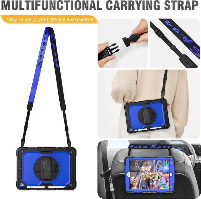 Alt view image 5 of 7 - Shockproof Case for iPad 9th 8th 7th Generation, with Pencil Holder/Screen Protector/Hand Strap/Shoulder Strap Carrying Case for iPad 10.2 inch Gen (2021 2020 2019) - Blue