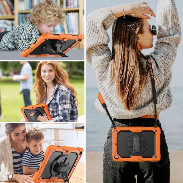 Alt view image 2 of 7 - Shockproof Case for iPad 9th 8th 7th Generation, with Pencil Holder/Screen Protector/Hand Strap/Shoulder Strap Carrying Case for iPad 10.2 inch Gen (2021 2020 2019) - Orange