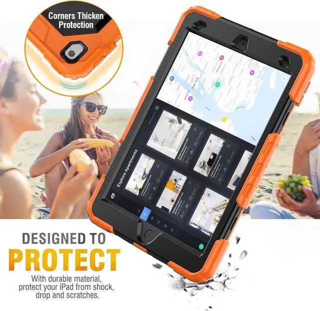 Alt view image 6 of 7 - Shockproof Case for iPad 9th 8th 7th Generation, with Pencil Holder/Screen Protector/Hand Strap/Shoulder Strap Carrying Case for iPad 10.2 inch Gen (2021 2020 2019) - Orange