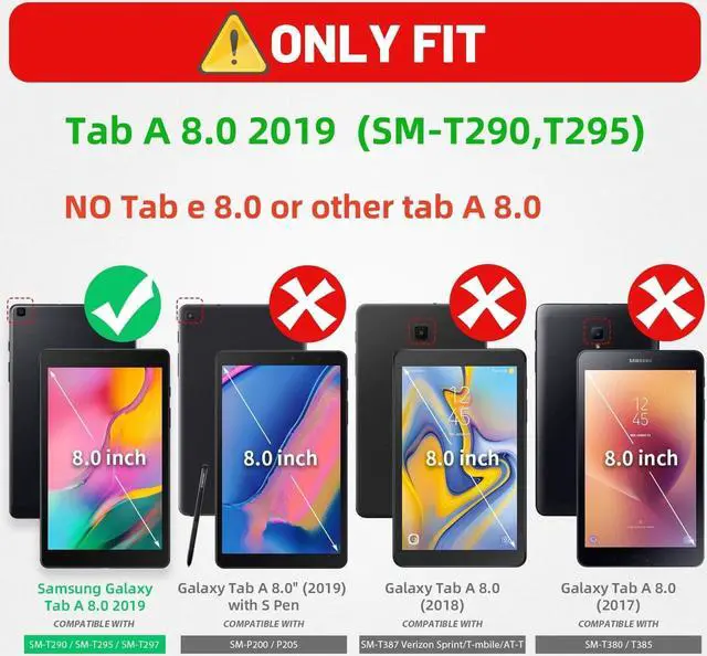 Alt view image 2 of 7 - Case for  Galaxy Tab A 8.0 2019 with Screen Protector/Built-in Stand, Full Body Protective Case for Galaxy Tab A SM-T290 / SM-T295 8 inch Case - Black