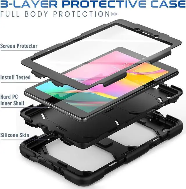 Alt view image 4 of 7 - Case for  Galaxy Tab A 8.0 2019 with Screen Protector/Built-in Stand, Full Body Protective Case for Galaxy Tab A SM-T290 / SM-T295 8 inch Case - Black