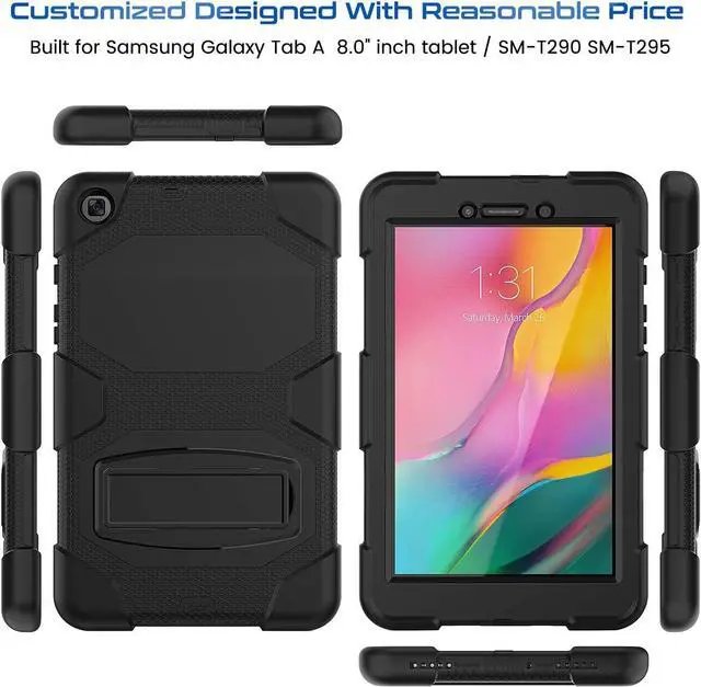 Alt view image 7 of 7 - Case for  Galaxy Tab A 8.0 2019 with Screen Protector/Built-in Stand, Full Body Protective Case for Galaxy Tab A SM-T290 / SM-T295 8 inch Case - Black