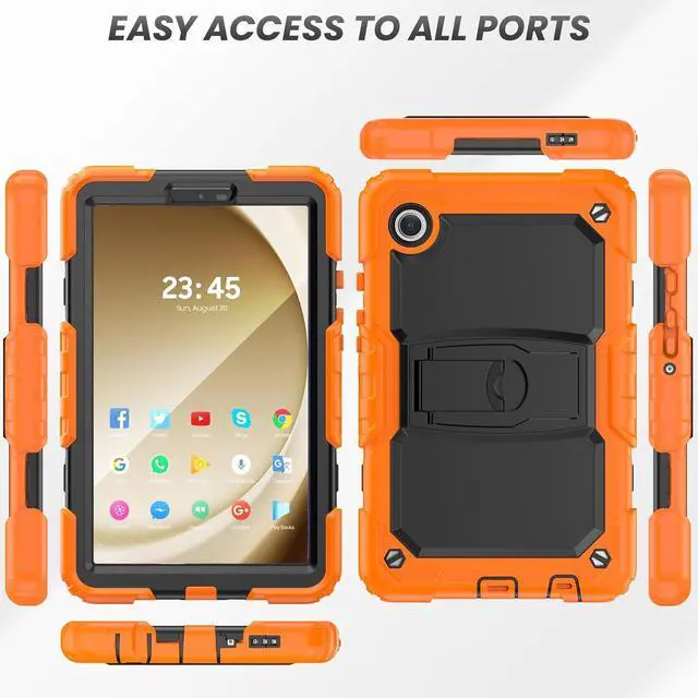 Alt view image 5 of 7 - Shockproof Case for  Galaxy Tab A9 Case 8.7 Inch with Screen Protector/Built-in Stand [3-Layer Drop Poof] Protective  A9 Tablet Case 2023 SM-X110/X115/X117 Cover - Orange