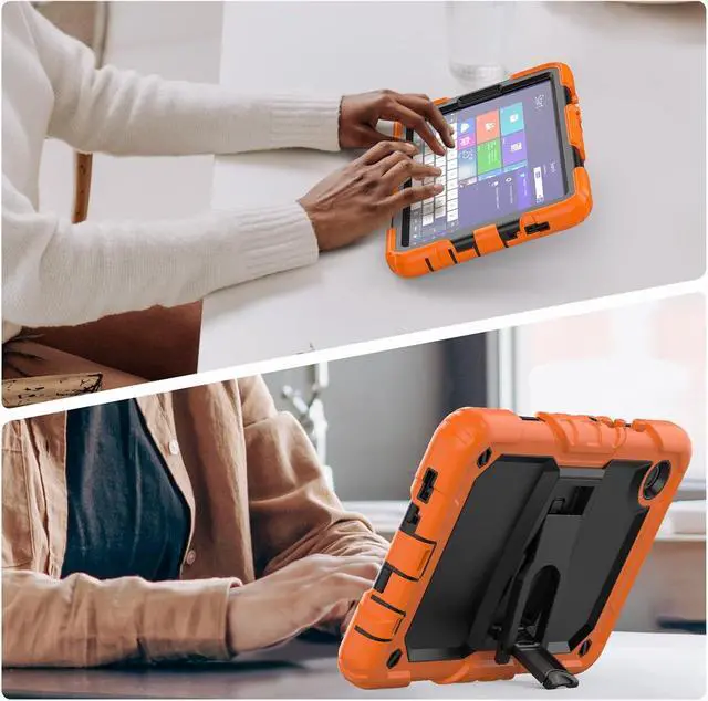 Alt view image 7 of 7 - Shockproof Case for  Galaxy Tab A9 Case 8.7 Inch with Screen Protector/Built-in Stand [3-Layer Drop Poof] Protective  A9 Tablet Case 2023 SM-X110/X115/X117 Cover - Orange