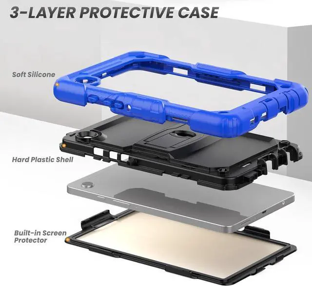 Alt view image 6 of 7 - Shockproof Case for  Galaxy Tab A9 Case 8.7 Inch with Screen Protector/Built-in Stand [3-Layer Drop Poof] Protective  A9 Tablet Case 2023 SM-X110/X115/X117 Cover - Blue