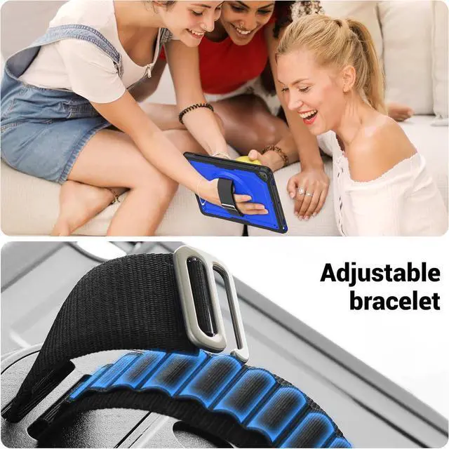 Alt view image 3 of 7 - Case for  Galaxy Tab A9 Plus Case 11 Inch, Protective with Screen Protector/Rotating Stand/Hand Strap/Pen Holder, Sturdy Light Galaxy A9 Plus Tablet Case 2023 SM-X210/X216/X218, Blue