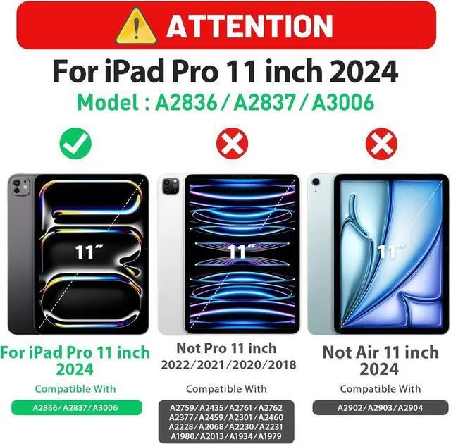 Alt view image 2 of 7 - Case for iPad Pro 11 inch 2024 (M4), Shockproof Design with Pencil Holder/Screen Protector/Rotating Hand Strap Stand, Protective Cover for iPad Pro11 5th Gen (A2836, A2837, A3006) - Pink