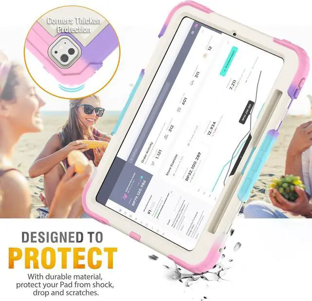 Alt view image 7 of 7 - Case for iPad Pro 11 inch 2024 (M4), Shockproof Design with Pencil Holder/Screen Protector/Rotating Hand Strap Stand, Protective Cover for iPad Pro11 5th Gen (A2836, A2837, A3006) - Pink