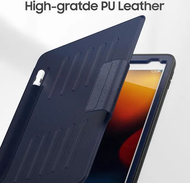 Alt view image 2 of 7 - Strong Magnetic Case for iPad 9th 8th 7th Generation 10.2 inch, Protective Cover with Auto Wake/Sleep, Multi-Angle Stand, Pencil Holder, Card Slots for iPad 9th Gen Case (Blue)