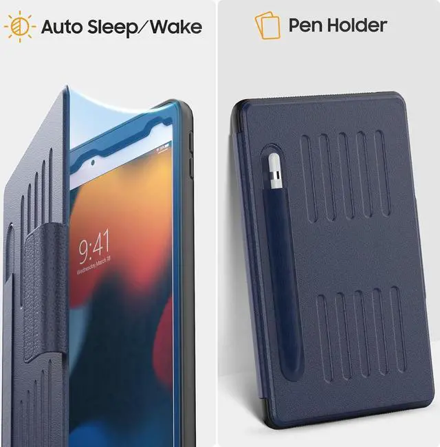 Alt view image 5 of 7 - Strong Magnetic Case for iPad 9th 8th 7th Generation 10.2 inch, Protective Cover with Auto Wake/Sleep, Multi-Angle Stand, Pencil Holder, Card Slots for iPad 9th Gen Case (Blue)