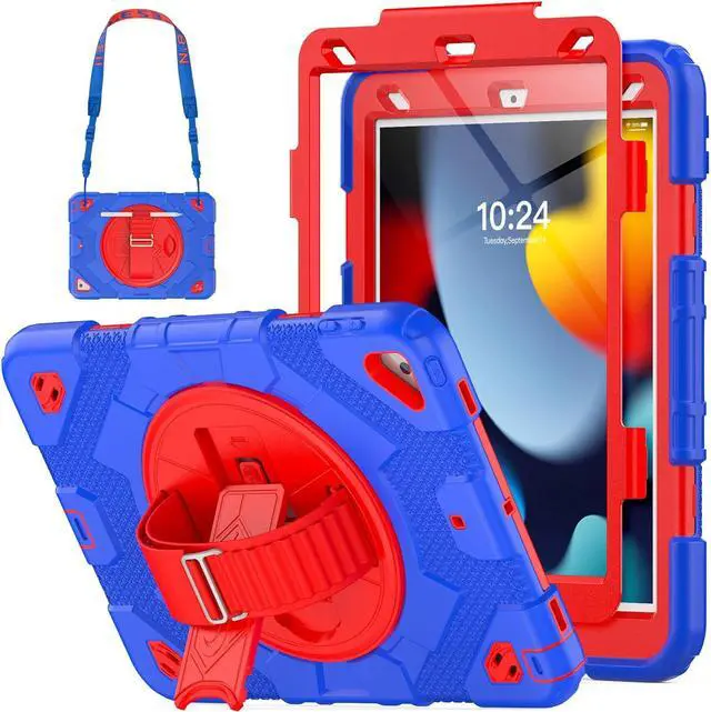 Main image of Case for iPad Air 3rd Generation/Pro 10.5 inch / 10.2 inch with Pencil Holder & Adjustable Hand Strap & Screen Protector, Full Body Protective Case for iPad 9th 8th 7th Gen & Air 3 - Blue