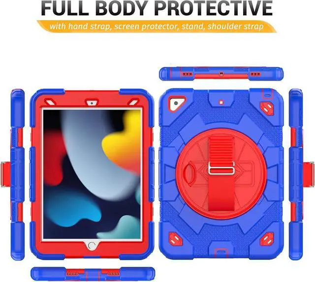 Alt view image 6 of 7 - Case for iPad Air 3rd Generation/Pro 10.5 inch / 10.2 inch with Pencil Holder & Adjustable Hand Strap & Screen Protector, Full Body Protective Case for iPad 9th 8th 7th Gen & Air 3 - Blue