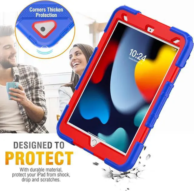 Alt view image 5 of 7 - Case for iPad Air 3rd Generation/Pro 10.5 inch / 10.2 inch with Pencil Holder & Adjustable Hand Strap & Screen Protector, Full Body Protective Case for iPad 9th 8th 7th Gen & Air 3 - Blue