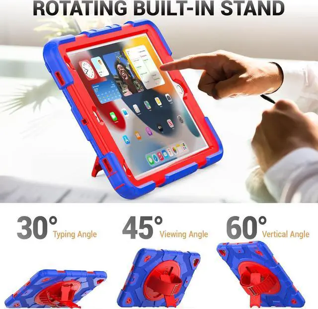 Alt view image 4 of 7 - Case for iPad Air 3rd Generation/Pro 10.5 inch / 10.2 inch with Pencil Holder & Adjustable Hand Strap & Screen Protector, Full Body Protective Case for iPad 9th 8th 7th Gen & Air 3 - Blue