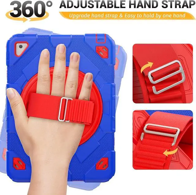 Alt view image 3 of 7 - Case for iPad Air 3rd Generation/Pro 10.5 inch / 10.2 inch with Pencil Holder & Adjustable Hand Strap & Screen Protector, Full Body Protective Case for iPad 9th 8th 7th Gen & Air 3 - Blue