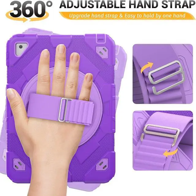 Alt view image 3 of 7 - Case for iPad Air 3rd Generation/Pro 10.5 inch / 10.2 inch with Pencil Holder & Adjustable Hand Strap & Screen Protector, Full Body Protective Case for iPad 9th 8th 7th Gen & Air 3 - Purple