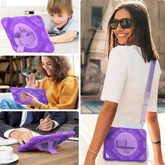 Alt view image 2 of 7 - Case for iPad Air 3rd Generation/Pro 10.5 inch / 10.2 inch with Pencil Holder & Adjustable Hand Strap & Screen Protector, Full Body Protective Case for iPad 9th 8th 7th Gen & Air 3 - Purple