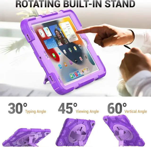 Alt view image 4 of 7 - Case for iPad Air 3rd Generation/Pro 10.5 inch / 10.2 inch with Pencil Holder & Adjustable Hand Strap & Screen Protector, Full Body Protective Case for iPad 9th 8th 7th Gen & Air 3 - Purple
