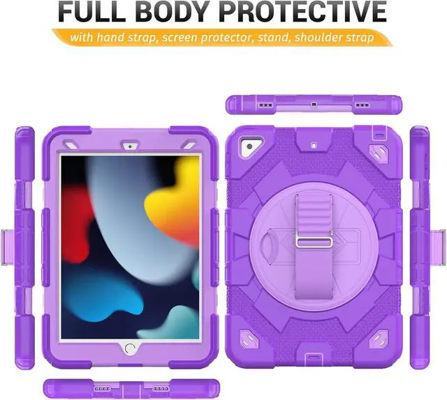 Alt view image 6 of 7 - Case for iPad Air 3rd Generation/Pro 10.5 inch / 10.2 inch with Pencil Holder & Adjustable Hand Strap & Screen Protector, Full Body Protective Case for iPad 9th 8th 7th Gen & Air 3 - Purple
