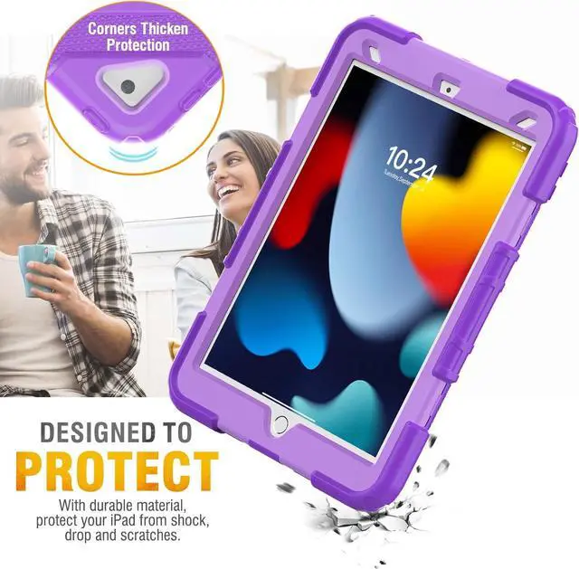 Alt view image 5 of 7 - Case for iPad Air 3rd Generation/Pro 10.5 inch / 10.2 inch with Pencil Holder & Adjustable Hand Strap & Screen Protector, Full Body Protective Case for iPad 9th 8th 7th Gen & Air 3 - Purple