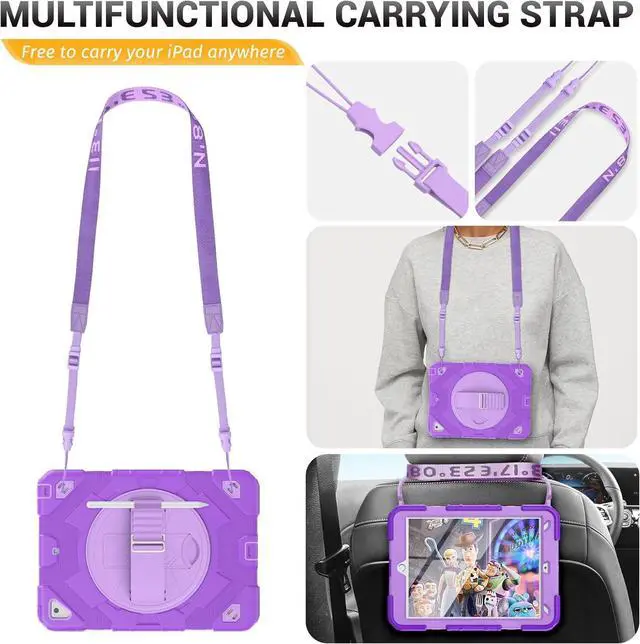 Alt view image 7 of 7 - Case for iPad Air 3rd Generation/Pro 10.5 inch / 10.2 inch with Pencil Holder & Adjustable Hand Strap & Screen Protector, Full Body Protective Case for iPad 9th 8th 7th Gen & Air 3 - Purple