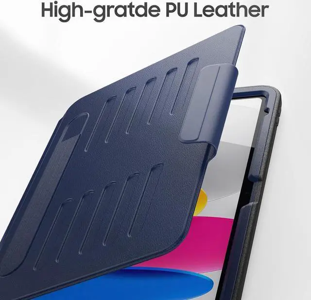 Alt view image 2 of 7 - Strong Magnetic Case for iPad 10th Generation 10.9 inch, Protective Cover with Auto Wake/Sleep, Multi-Angle Stand, Pencil Holder, Card Slots for iPad 10th Gen Case (Navy)