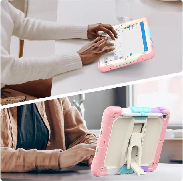 Alt view image 3 of 7 - Silicone Case for iPad 9th/ 8th/ 7th Generation, with Screen Protector/Pencil Holder/Built- in Stand, Protective Case for iPad 10.2 inch 2021/2020/2019 (Pink)
