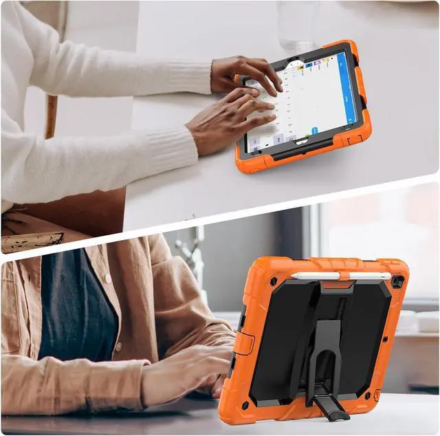 Alt view image 3 of 7 - Silicone Case for iPad 9th/ 8th/ 7th Generation, with Screen Protector/Pencil Holder/Built- in Stand, Protective Case for iPad 10.2 inch 2021/2020/2019 (Orange)