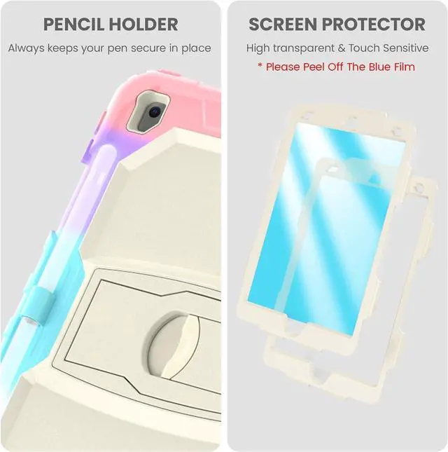 Alt view image 5 of 7 - Silicone Case for iPad 9th/ 8th/ 7th Generation, with Screen Protector/Pencil Holder/Built- in Stand, Protective Case for iPad 10.2 inch 2021/2020/2019 (Pink)