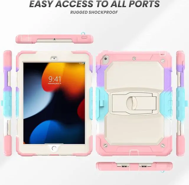 Alt view image 6 of 7 - Silicone Case for iPad 9th/ 8th/ 7th Generation, with Screen Protector/Pencil Holder/Built- in Stand, Protective Case for iPad 10.2 inch 2021/2020/2019 (Pink)