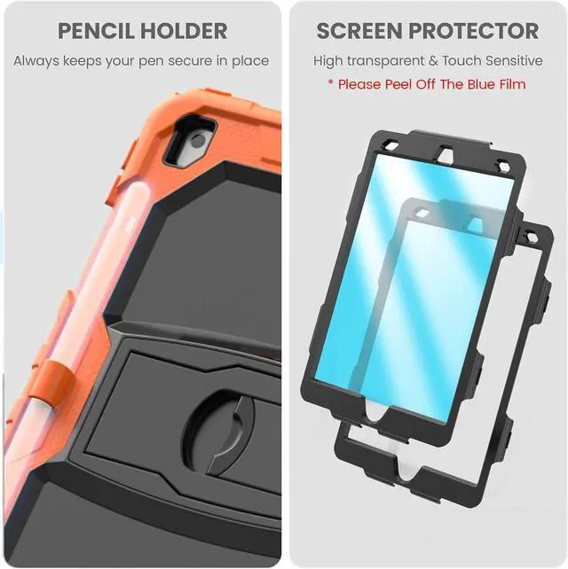 Alt view image 5 of 7 - Silicone Case for iPad 9th/ 8th/ 7th Generation, with Screen Protector/Pencil Holder/Built- in Stand, Protective Case for iPad 10.2 inch 2021/2020/2019 (Orange)