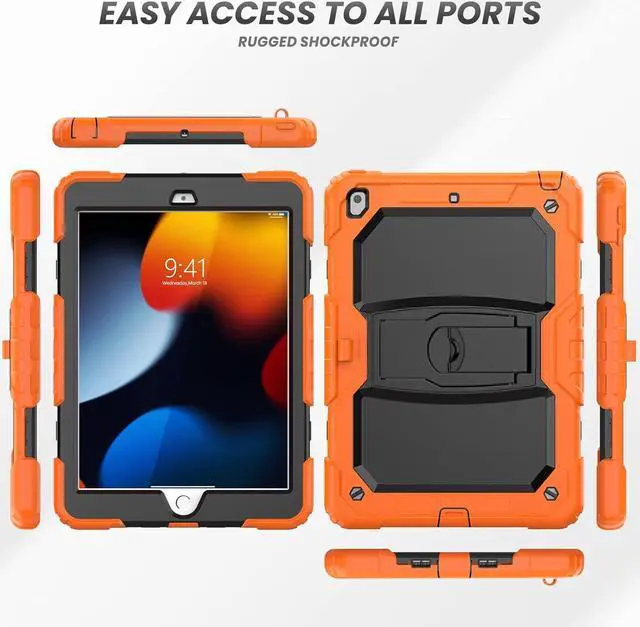 Alt view image 6 of 7 - Silicone Case for iPad 9th/ 8th/ 7th Generation, with Screen Protector/Pencil Holder/Built- in Stand, Protective Case for iPad 10.2 inch 2021/2020/2019 (Orange)