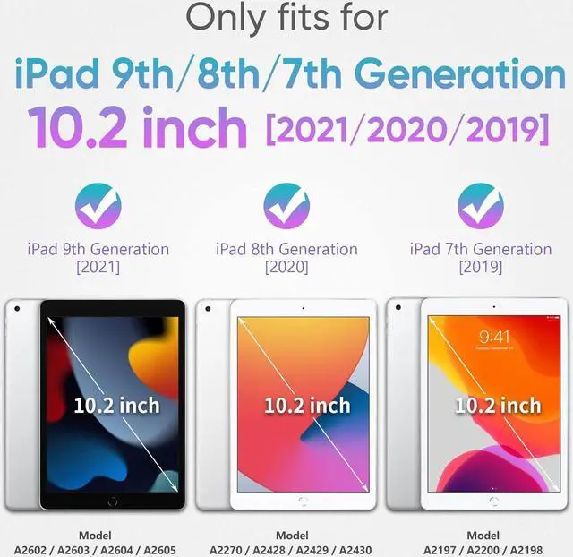 Alt view image 7 of 7 - Silicone Case for iPad 9th/ 8th/ 7th Generation, with Screen Protector/Pencil Holder/Built- in Stand, Protective Case for iPad 10.2 inch 2021/2020/2019 (Pink)