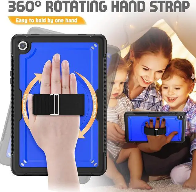 Alt view image 4 of 7 - Case for  Galaxy Tab A9 Plus Case 11 Inch, Protective with Screen Protector/Rotating Stand/Hand Strap/Pen Holder, Sturdy Light Galaxy A9 Plus Tablet Case 2023 SM-X210/X216/X218, Blue