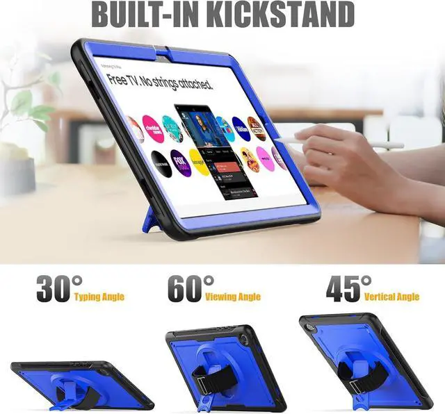 Alt view image 5 of 7 - Case for  Galaxy Tab A9 Plus Case 11 Inch, Protective with Screen Protector/Rotating Stand/Hand Strap/Pen Holder, Sturdy Light Galaxy A9 Plus Tablet Case 2023 SM-X210/X216/X218, Blue