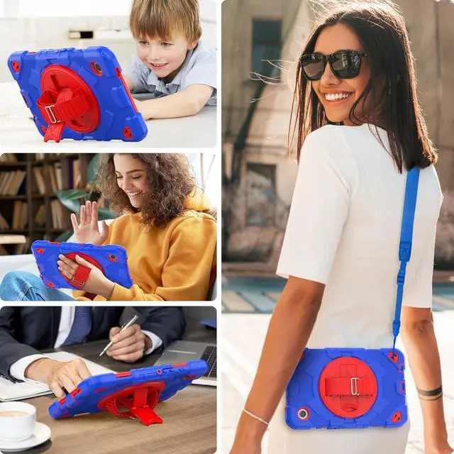 Alt view image 3 of 7 - Case for  Galaxy Tab A9 Case 8.7 Inch with Screen Protector/Adjustable Hand Strap/Pen Holder/Rotating Stand, [3-Layer Drop Poof]  A9 Tablet Case 2023 SM-X110/X115/X117 - Blue