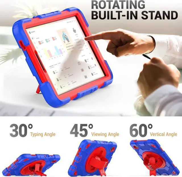 Alt view image 5 of 7 - Case for  Galaxy Tab A9 Case 8.7 Inch with Screen Protector/Adjustable Hand Strap/Pen Holder/Rotating Stand, [3-Layer Drop Poof]  A9 Tablet Case 2023 SM-X110/X115/X117 - Blue