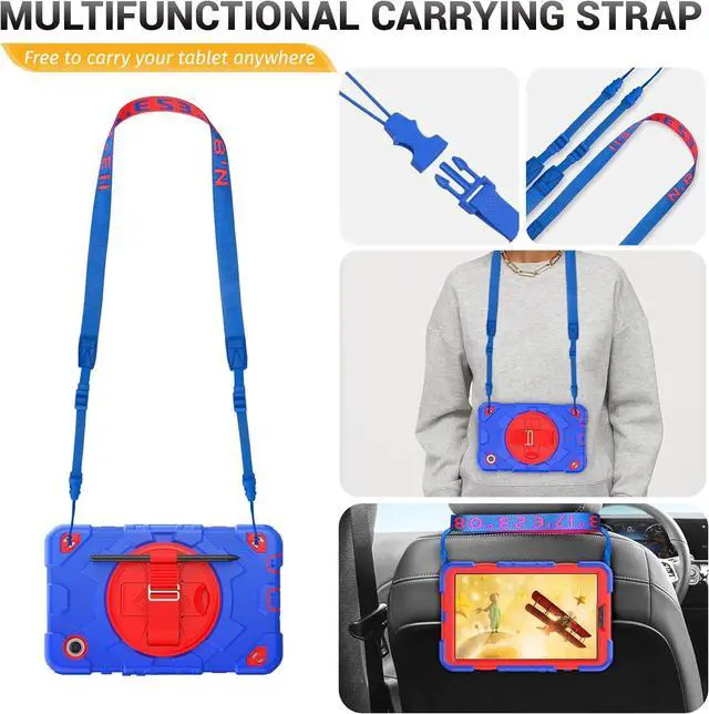 Alt view image 7 of 7 - Case for  Galaxy Tab A9 Case 8.7 Inch with Screen Protector/Adjustable Hand Strap/Pen Holder/Rotating Stand, [3-Layer Drop Poof]  A9 Tablet Case 2023 SM-X110/X115/X117 - Blue