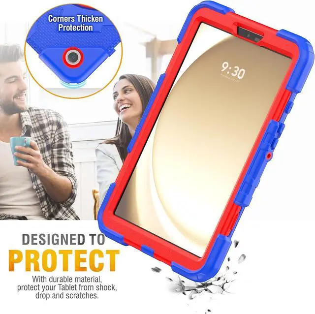 Alt view image 6 of 7 - Case for  Galaxy Tab A9 Case 8.7 Inch with Screen Protector/Adjustable Hand Strap/Pen Holder/Rotating Stand, [3-Layer Drop Poof]  A9 Tablet Case 2023 SM-X110/X115/X117 - Blue