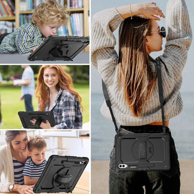 Alt view image 2 of 7 - for  Galaxy Tab S9 Plus Case 12.4 inch S9+ with Screen Protector/Pen Holder/Rotating Strap & Stand (SM-X810,SM-X816B,SM-X818U) Protective Case for Galaxy Tab S9 Plus 2023 - Black