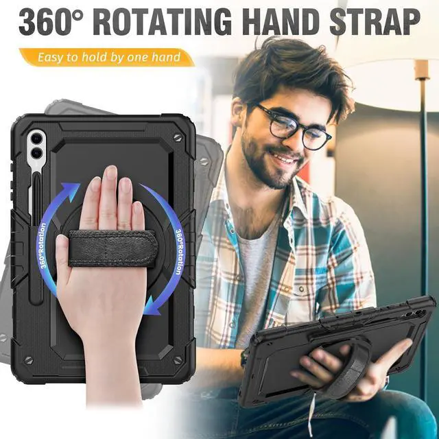 Alt view image 3 of 7 - for  Galaxy Tab S9 Plus Case 12.4 inch S9+ with Screen Protector/Pen Holder/Rotating Strap & Stand (SM-X810,SM-X816B,SM-X818U) Protective Case for Galaxy Tab S9 Plus 2023 - Black