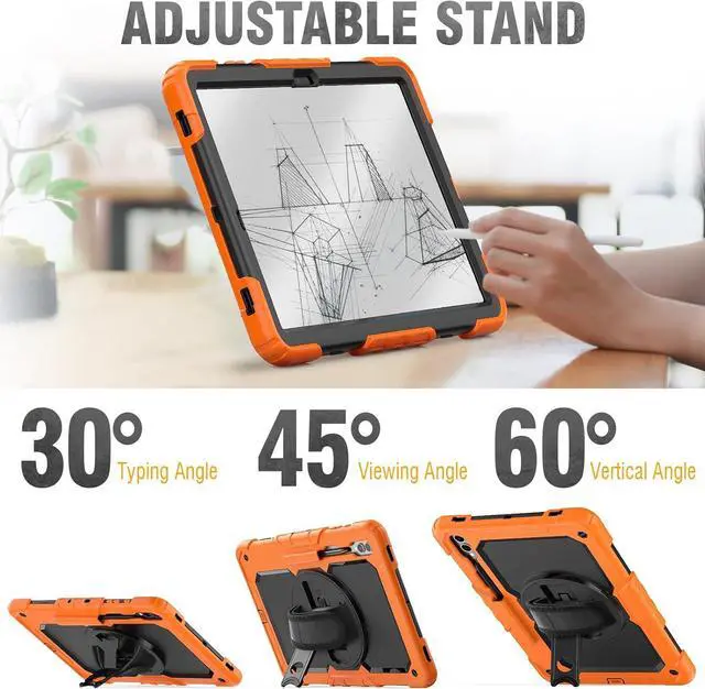 Alt view image 4 of 7 - for  Galaxy Tab S9 Plus Case 12.4 inch S9+ with Screen Protector/Pen Holder/Rotating Strap Stand (SM-X810,SM-X816B,SM-X818U) Protective Case for Galaxy Tab S9 Plus 2023 - Orange