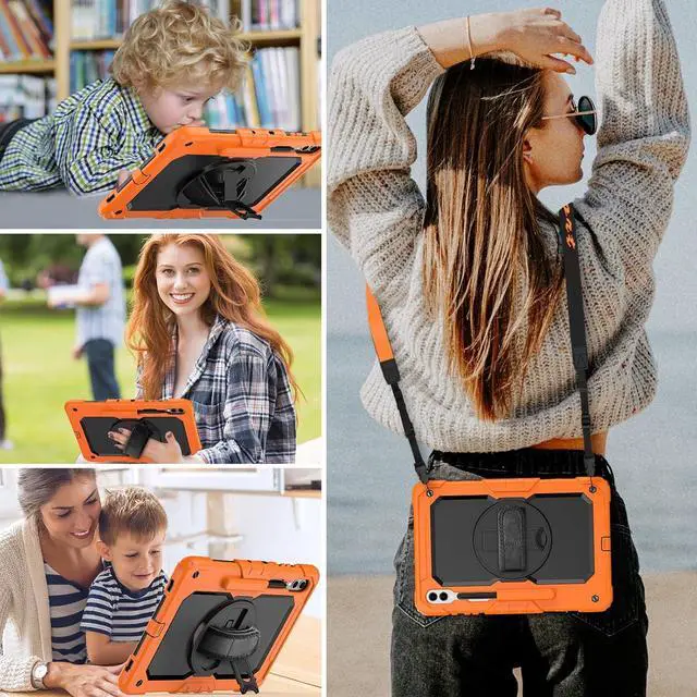 Alt view image 2 of 7 - for  Galaxy Tab S9 Plus Case 12.4 inch S9+ with Screen Protector/Pen Holder/Rotating Strap Stand (SM-X810,SM-X816B,SM-X818U) Protective Case for Galaxy Tab S9 Plus 2023 - Orange