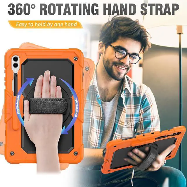 Alt view image 3 of 7 - for  Galaxy Tab S9 Plus Case 12.4 inch S9+ with Screen Protector/Pen Holder/Rotating Strap Stand (SM-X810,SM-X816B,SM-X818U) Protective Case for Galaxy Tab S9 Plus 2023 - Orange